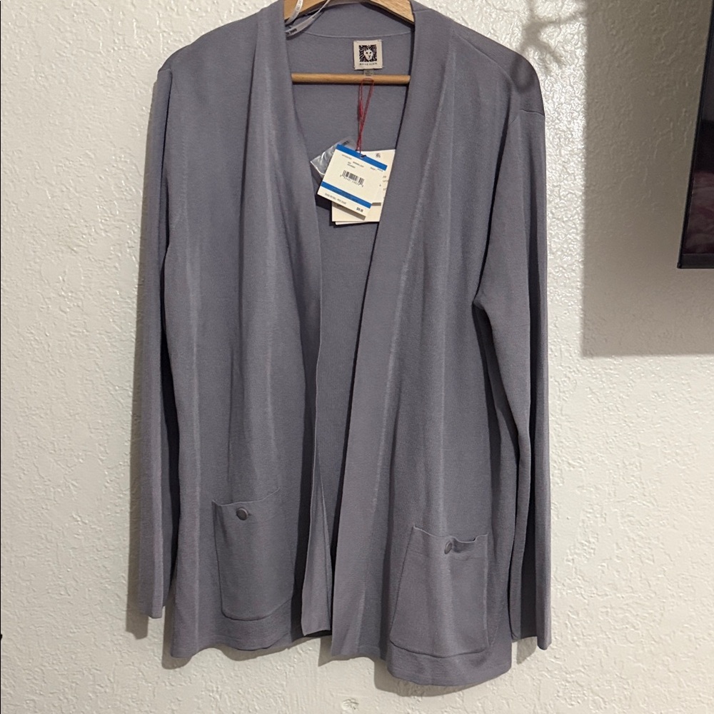 Anne Klein Gray Open Front Cardigan Jacket